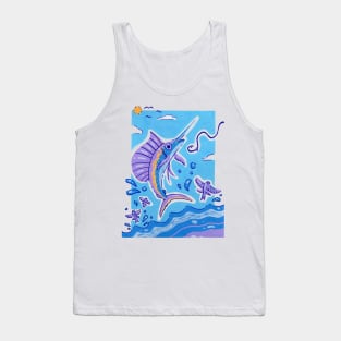 Vibrant Ocean Sailfish Sword Fish in Acrylic Tank Top